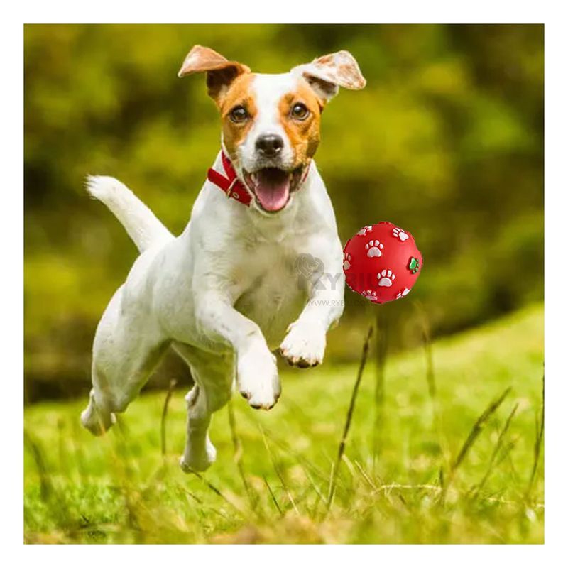 GENERICO - Pelota Chillosa para Perros con Esporas de Huellas en Rojo
