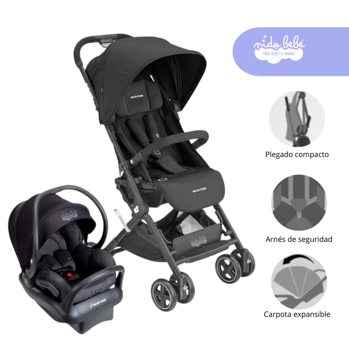 MAXI COSI - Coche Travel System modelo LARA 2 con Porta bebé Color Black