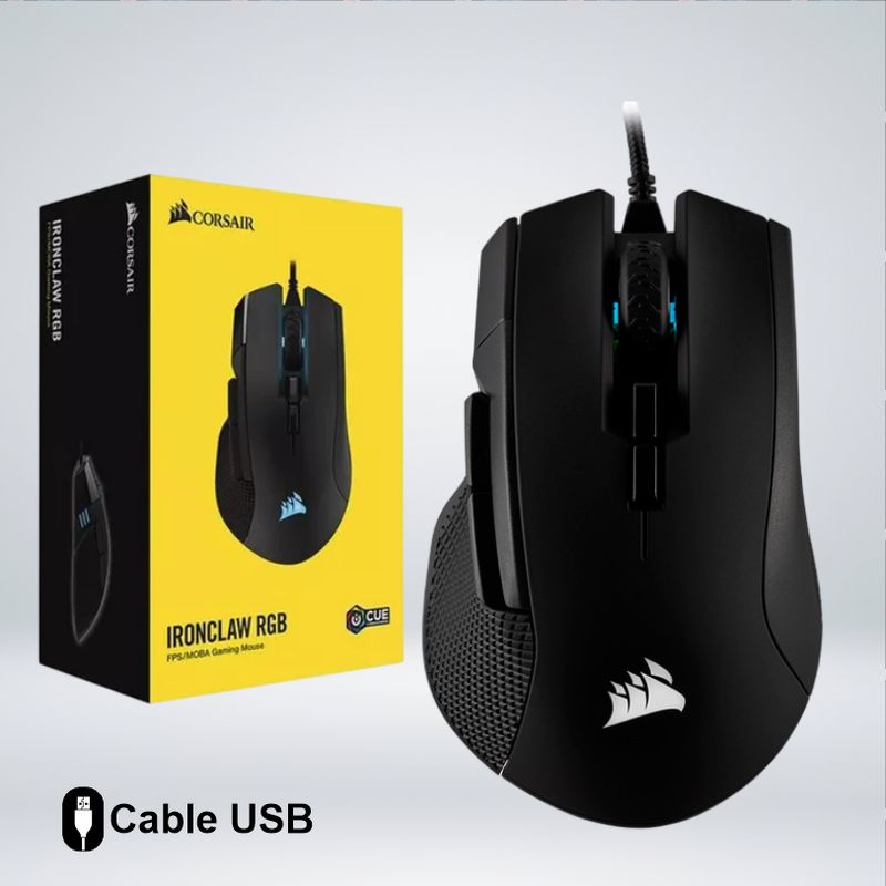 CORSAIR - MOUSE GAMER CORSAIR IRONCLAW RGB 18K DPI 7 BOTONES PROGRAMABLE