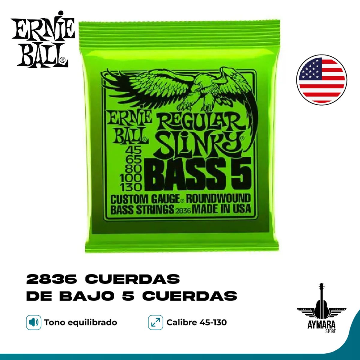 ERNIE BALL - Ernie Ball 2836 Cuerdas de Bajo 5 45/130