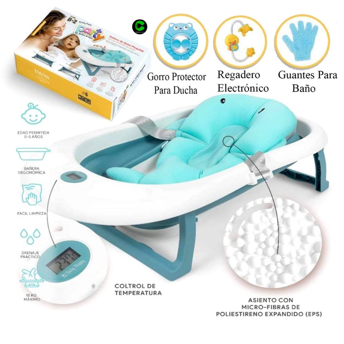 BABY HAPPY - Bañera Plegable Baby Happy Party Completo CELESTE