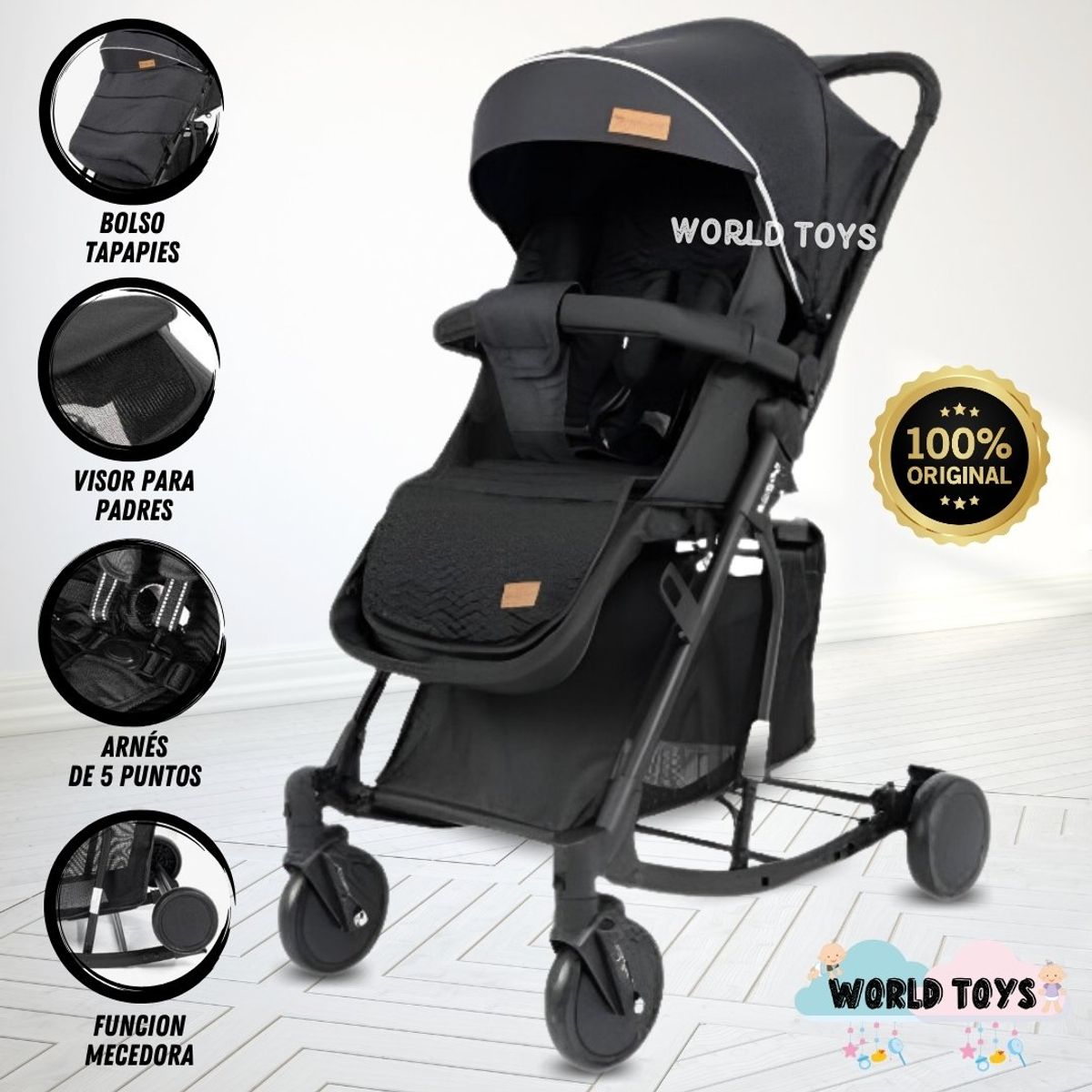 BABY - Coche Mecedora de Lujo «SIDNEY» Black