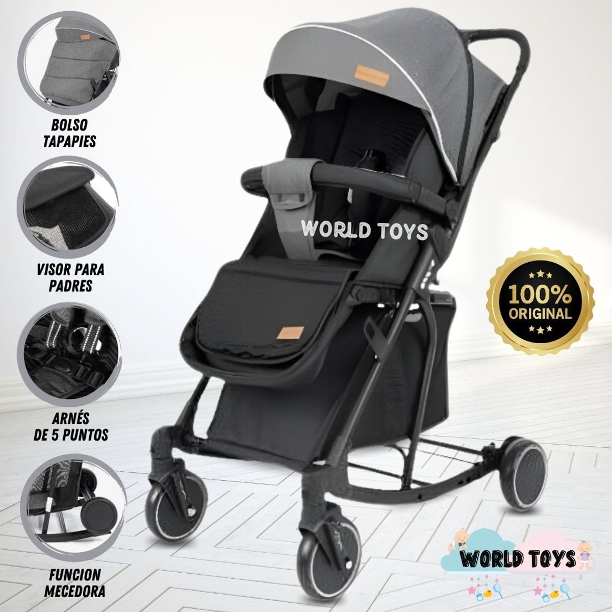 BABY - Coche Mecedora de Lujo «SIDNEY» Gray