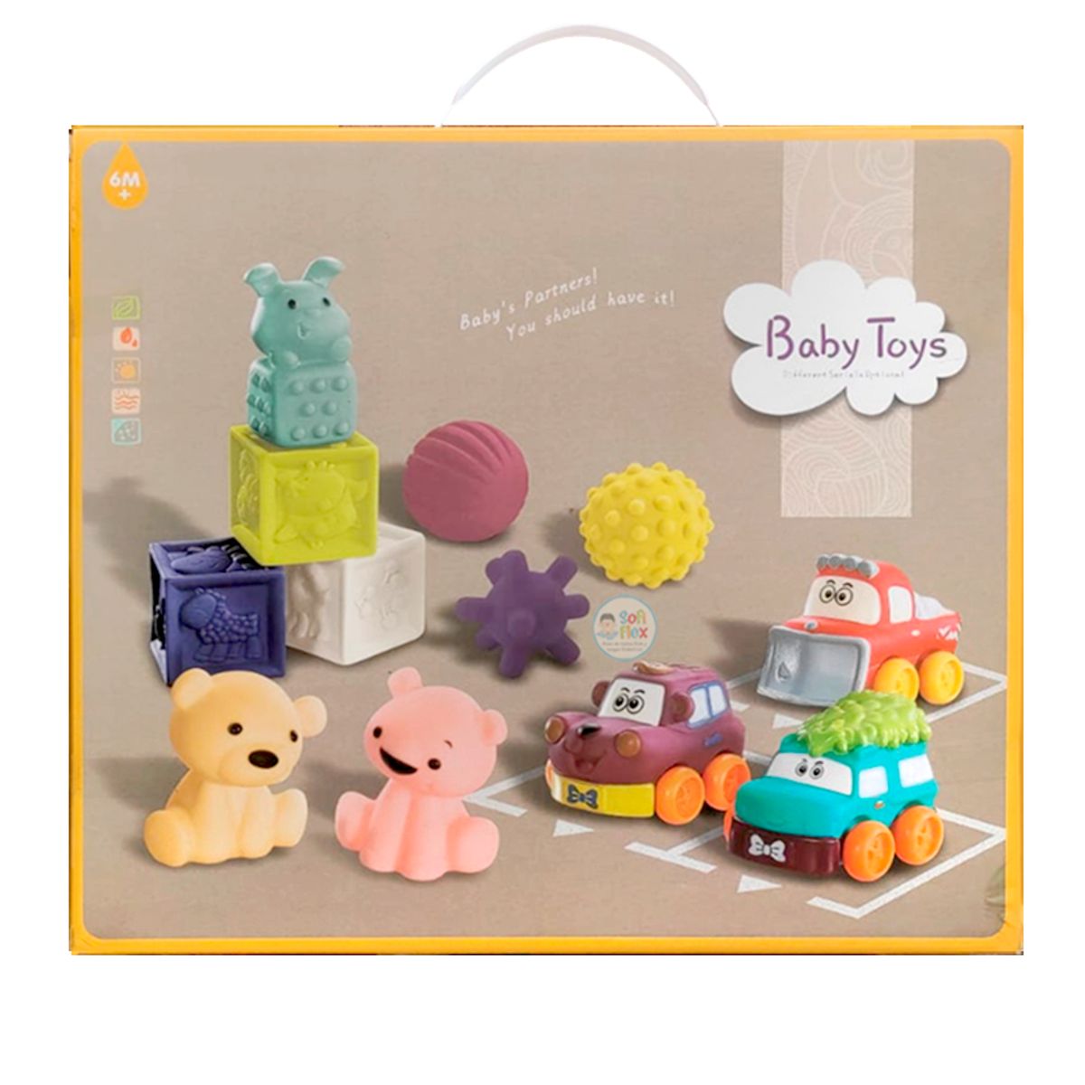 GENERICO - Set de Bloques Animalitos Y Pelotas Cubos Texturizadas