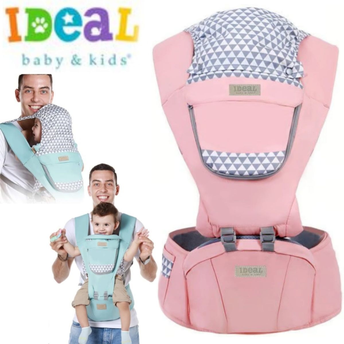 IDEAL - Canguro Ideal Ergonómico con Base para Bebé ROSADO