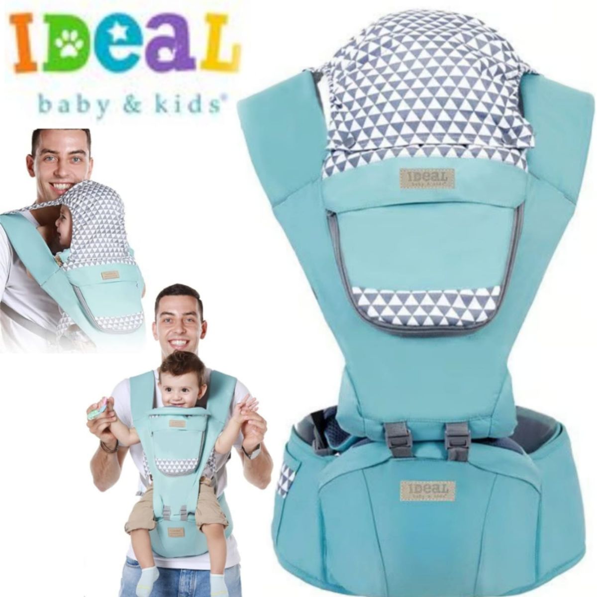 IDEAL - Canguro Ideal Ergonómico con Base para Bebé VERDE A