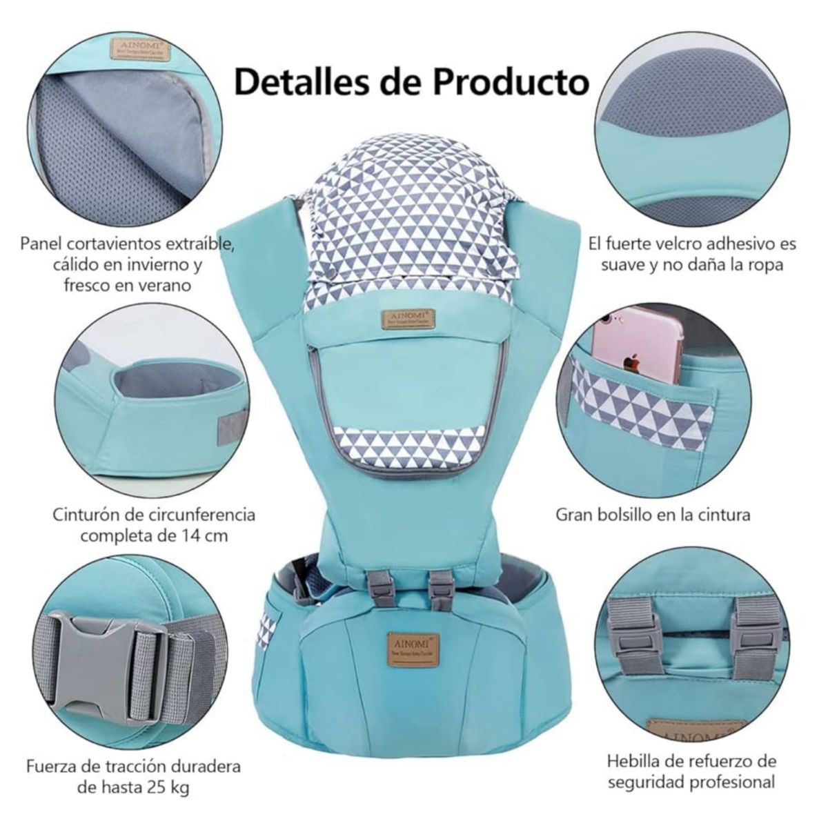 IDEAL - Canguro Ideal Ergonómico con Base para Bebé VERDE A