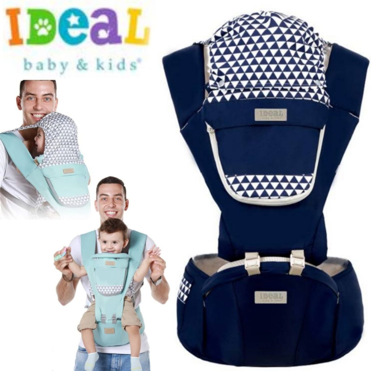 IDEAL - Canguro Ideal Ergonómico con Base para Bebé AZUL