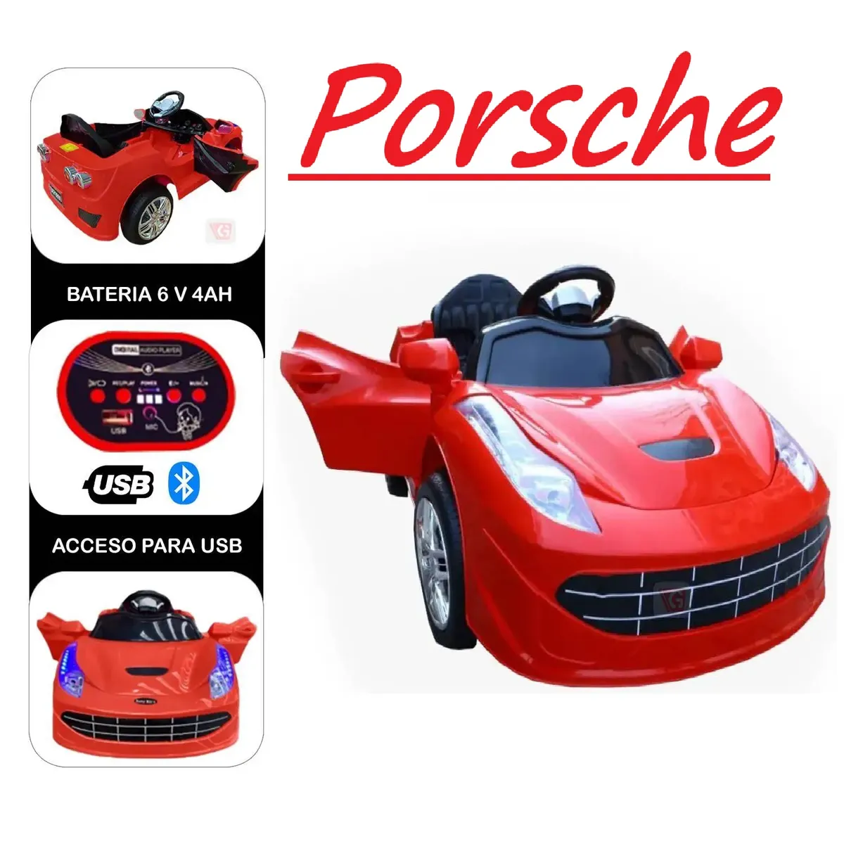 BABY KITS - Carrito Batería USB Bluetooth Control Remoto PORSCHE - rojo