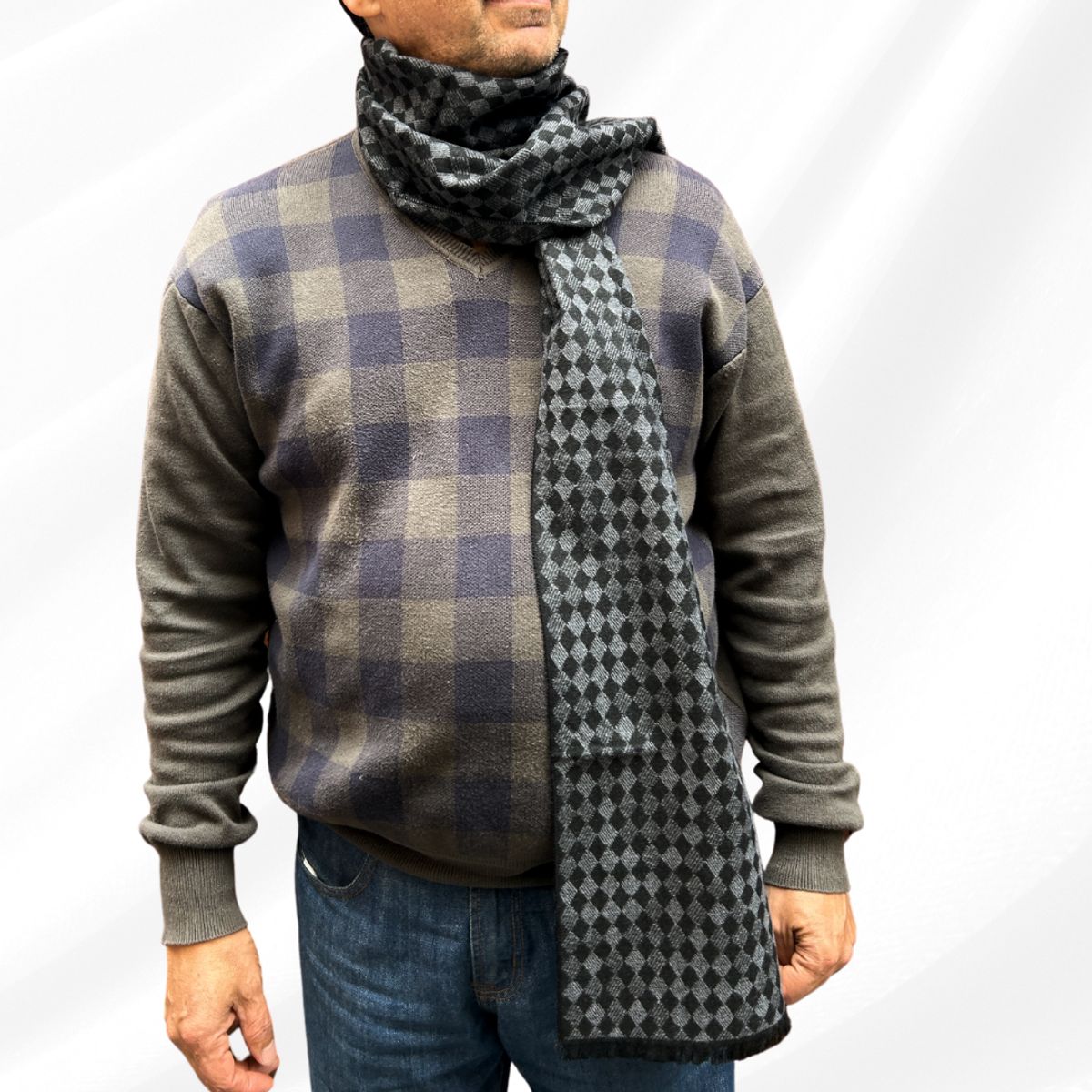 KAST PE - Bufanda Suave de Hombre Homero Gris oscuro con diseño geometrico