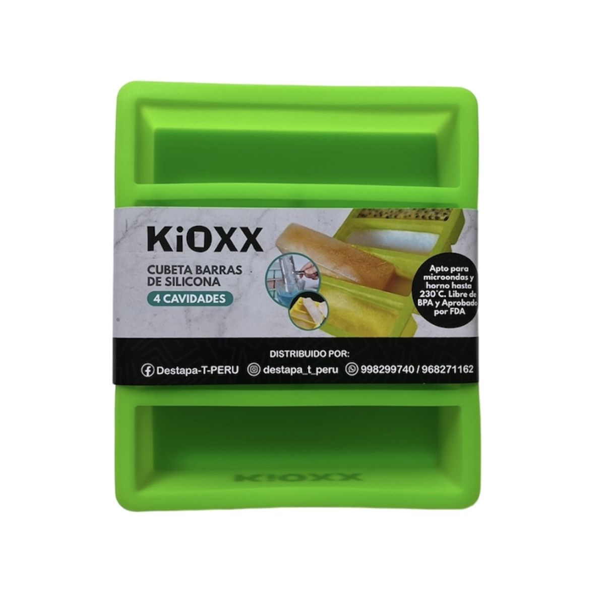 KIOXX - Cubeta de Silicona Barras 4 Cavidades KiOXX Verde