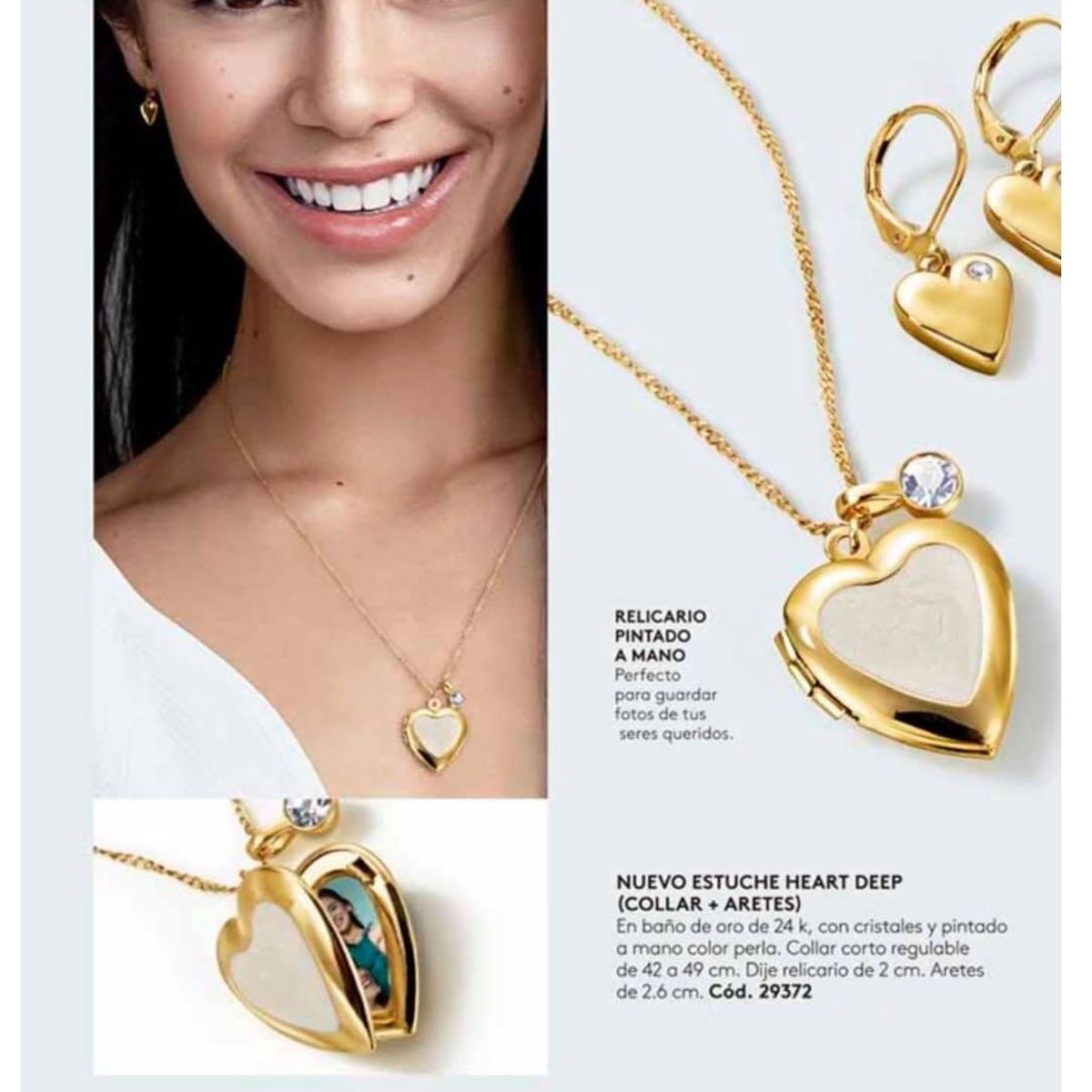 ESIKA - Set Relicario Guardapelo Collar Aretes Corazón Profundo HEART DEEP