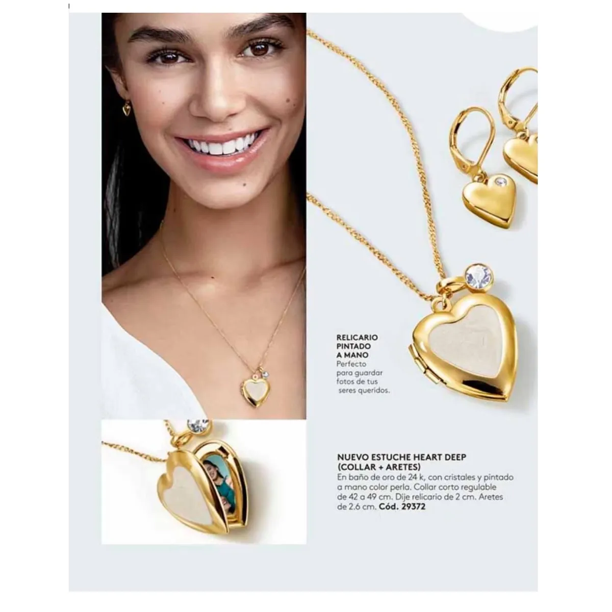 ESIKA - Set Relicario Guardapelo Collar Aretes Corazón Profundo HEART DEEP