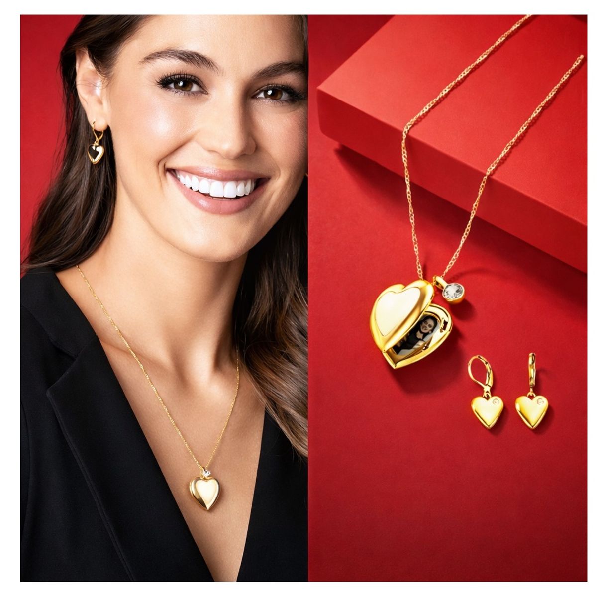 ESIKA - Set Relicario Guardapelo Collar Aretes Corazón Profundo HEART DEEP