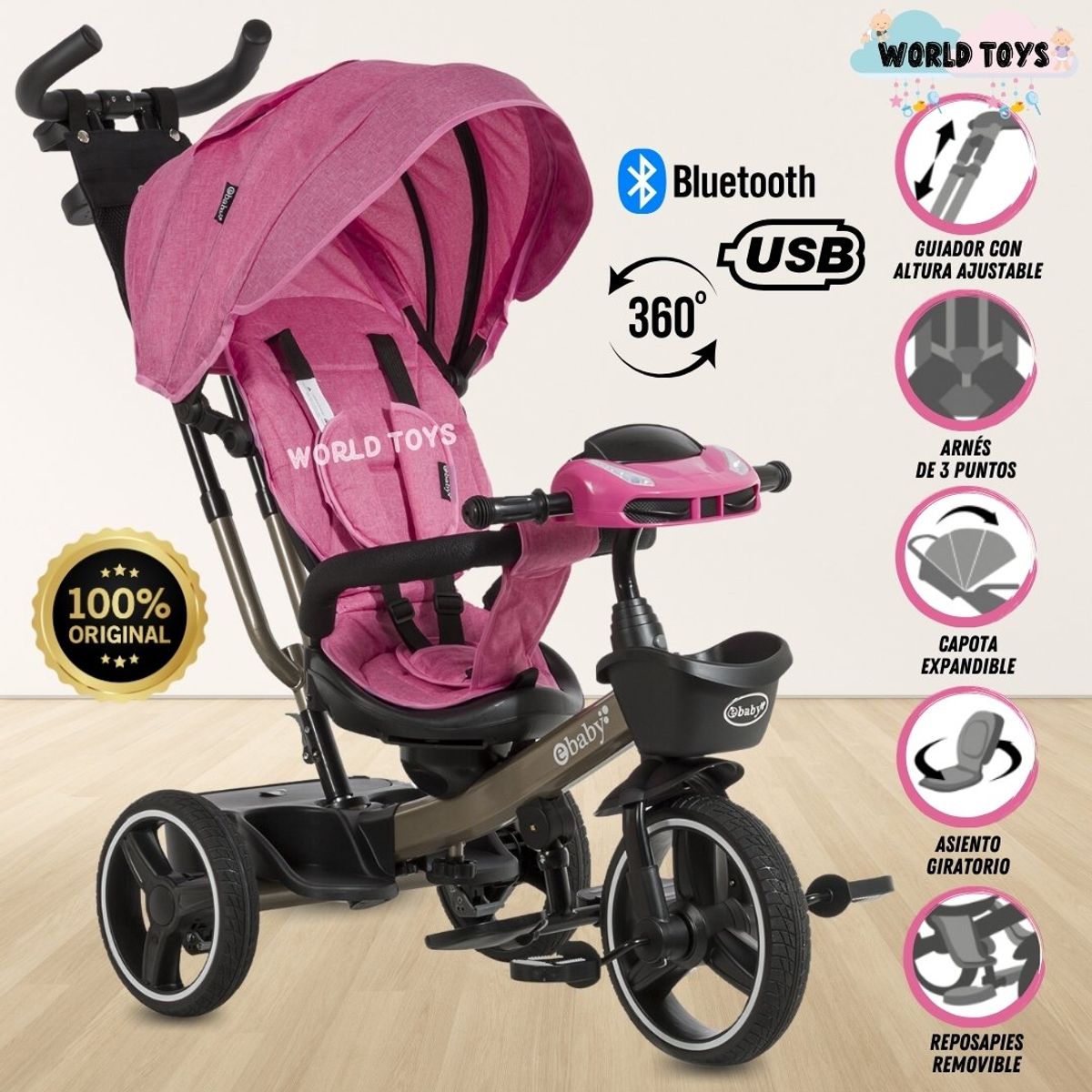 BABY - Triciclo Reclinable «AUCKLAND» Edición Limitada Pink
