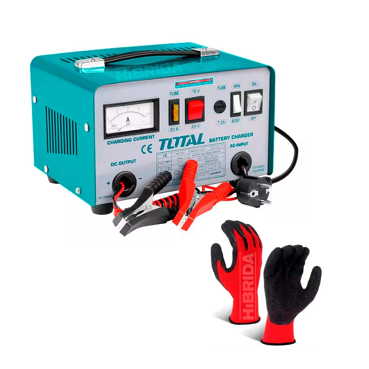 TOTAL TOOLS - CARGADOR DE BATERÍA 1224V TOTAL TURQUESA AUTO MOTO GUANTE - TBC1601