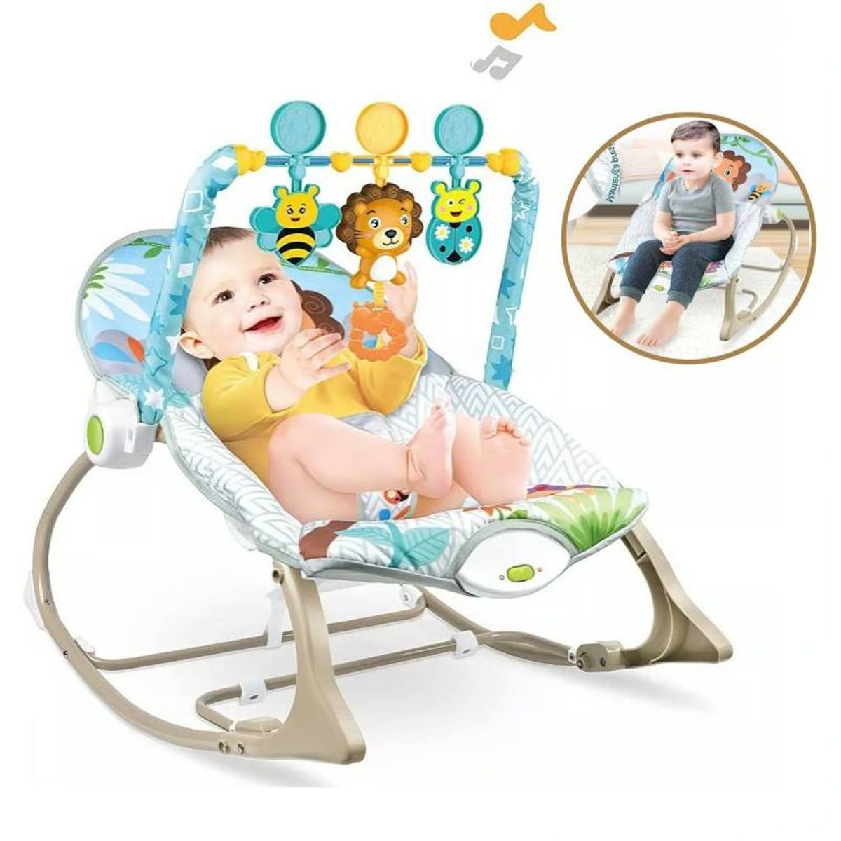 GENERICO - Silla Mecedora Musical y Vibrador Estampado Safari