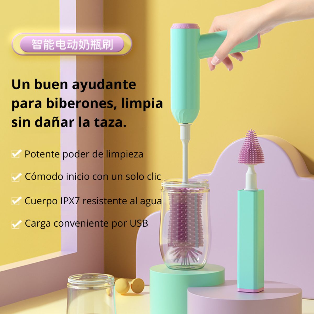 GENERICO - Cepillo Eléctrico para Biberón 360° Inalámbrico JBB-02