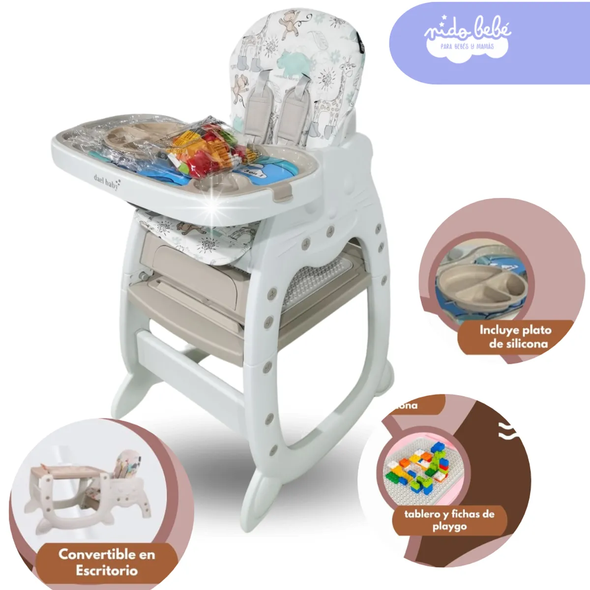 GENERICO - Silla De Comer de bebé Beige convertible en Escritorio