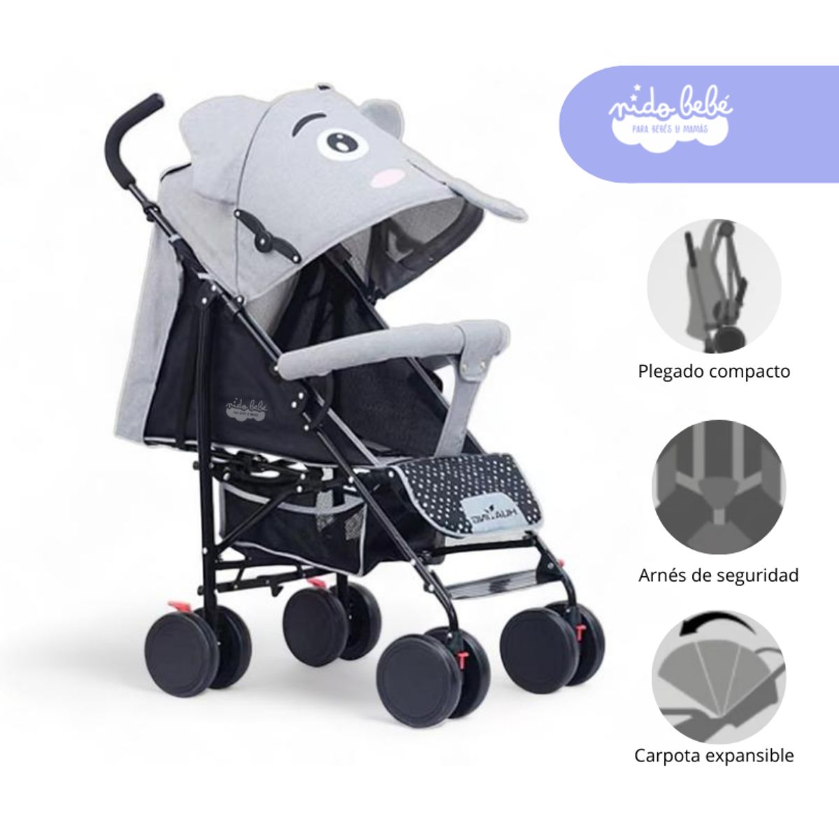 GENERICO - Coche Baston modelo Elefante color Plomo