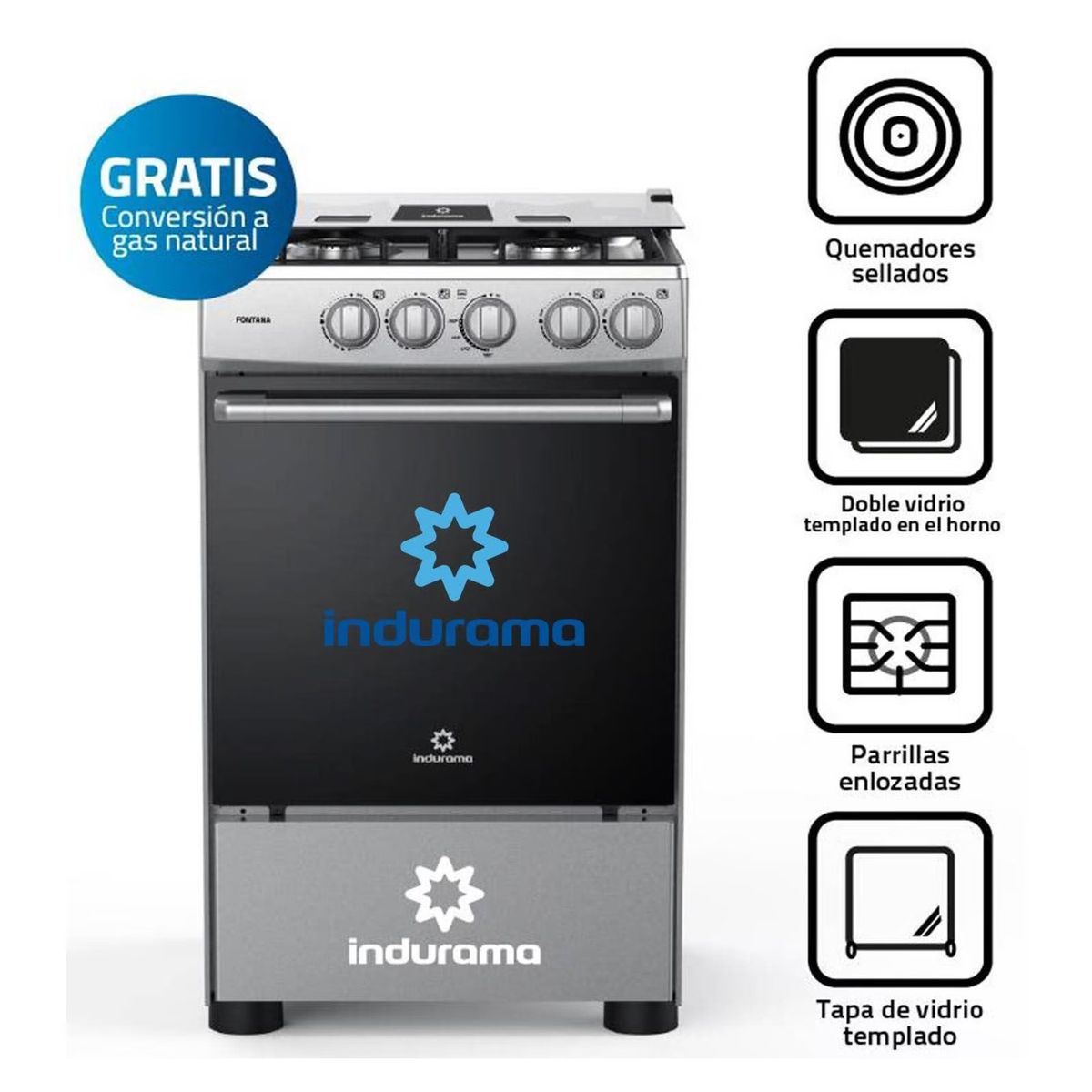 INDURAMA - Cocina Indurama de 4 Hornillas Fontana