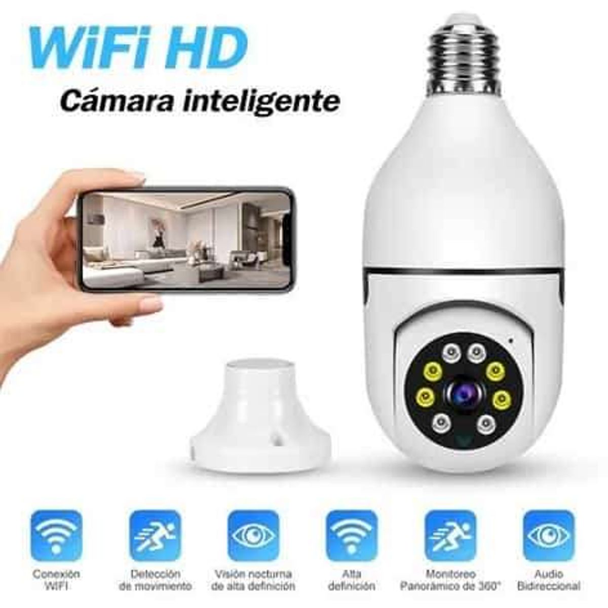 OEM - Foco Cámara de Seguridad IP WiFi Visión Nocturna 2.4 y 5GHz Bidireccional