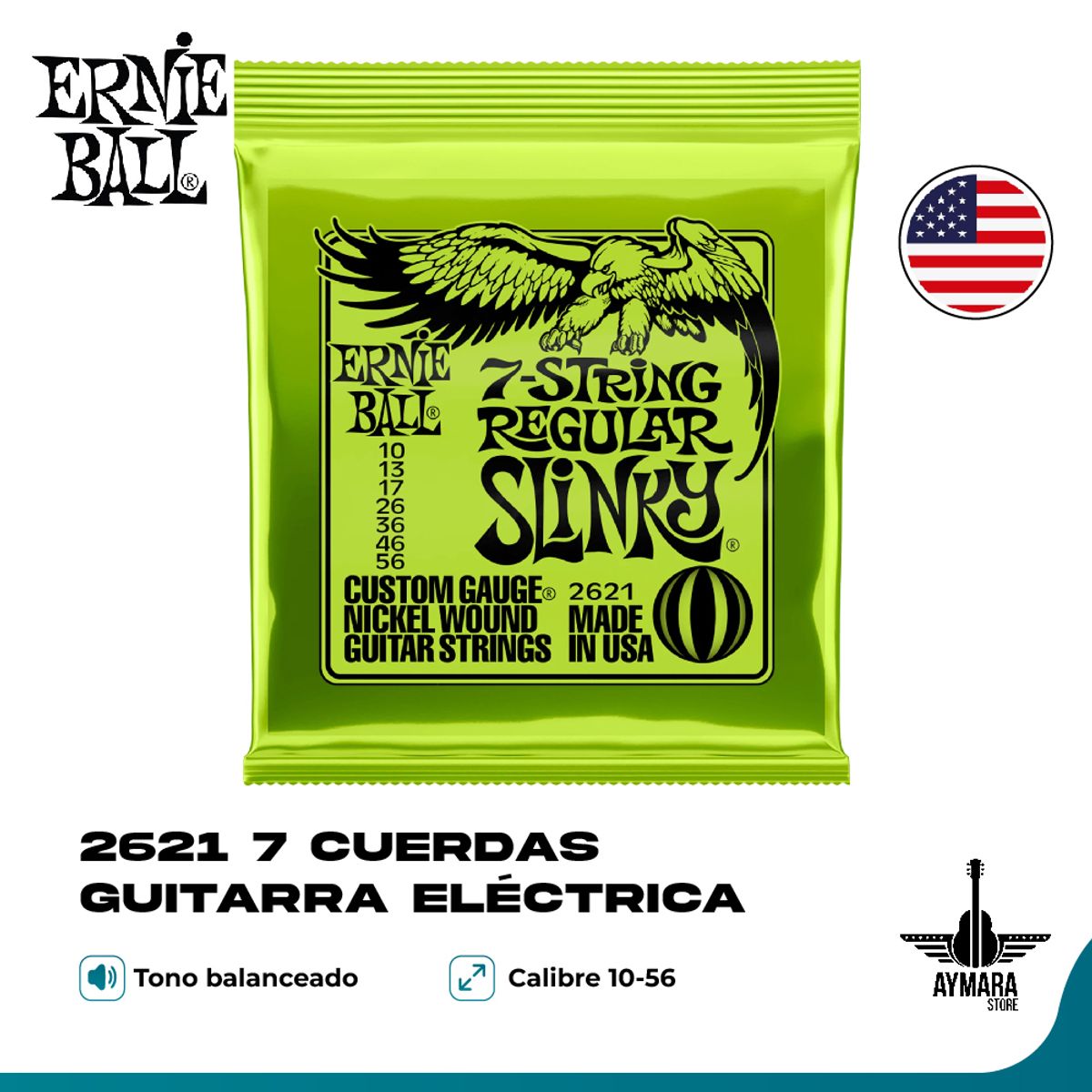 ERNIE BALL - Ernie Ball 2621 7 Cuerdas Guitarra Eléctrica 10/56