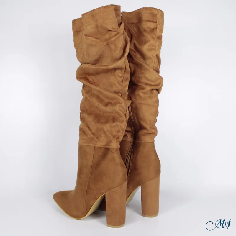 Camel Botas Arrugadas Mujer Botas Altas Gamuza Mujer Camel
