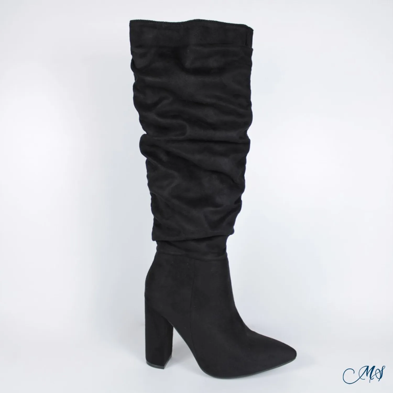 Gamuza Botas Para Mujer Con Taco Botas Altas Gamuza Mujer Negro
