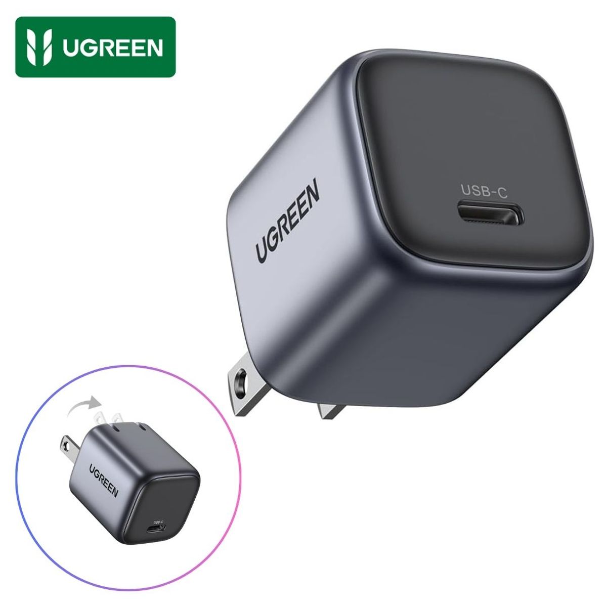 UGREEN - Cargador UGREEN Type C de 30W para iPhone 17 iPad Pro Plegable GaN Nexode Carga Rapida