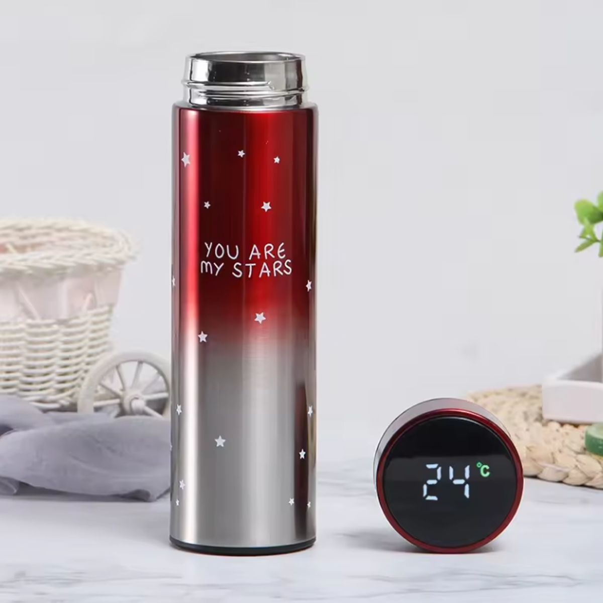GENERICO - Termo Digital de 500 Ml Diseño Estrellas - Rojo