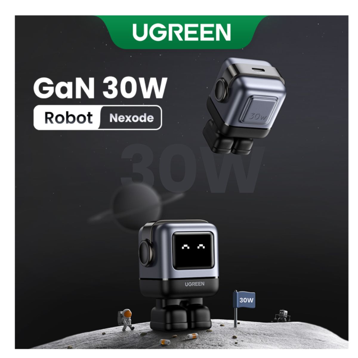 UGREEN - Cargador Ugreen Type C 30W Carga Rápida Robot con Pantalla Led UGREEN UNO Iphone iPad