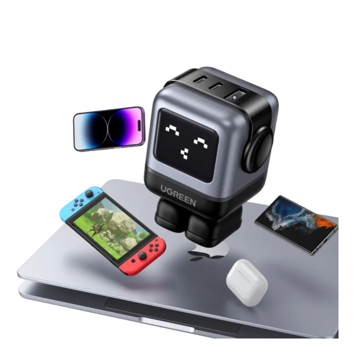 UGREEN - Cargador Ugreen Type C 65W Carga Rápida Robot con Pantalla Led UGREEN UNO Iphone Macbook Air, iPad