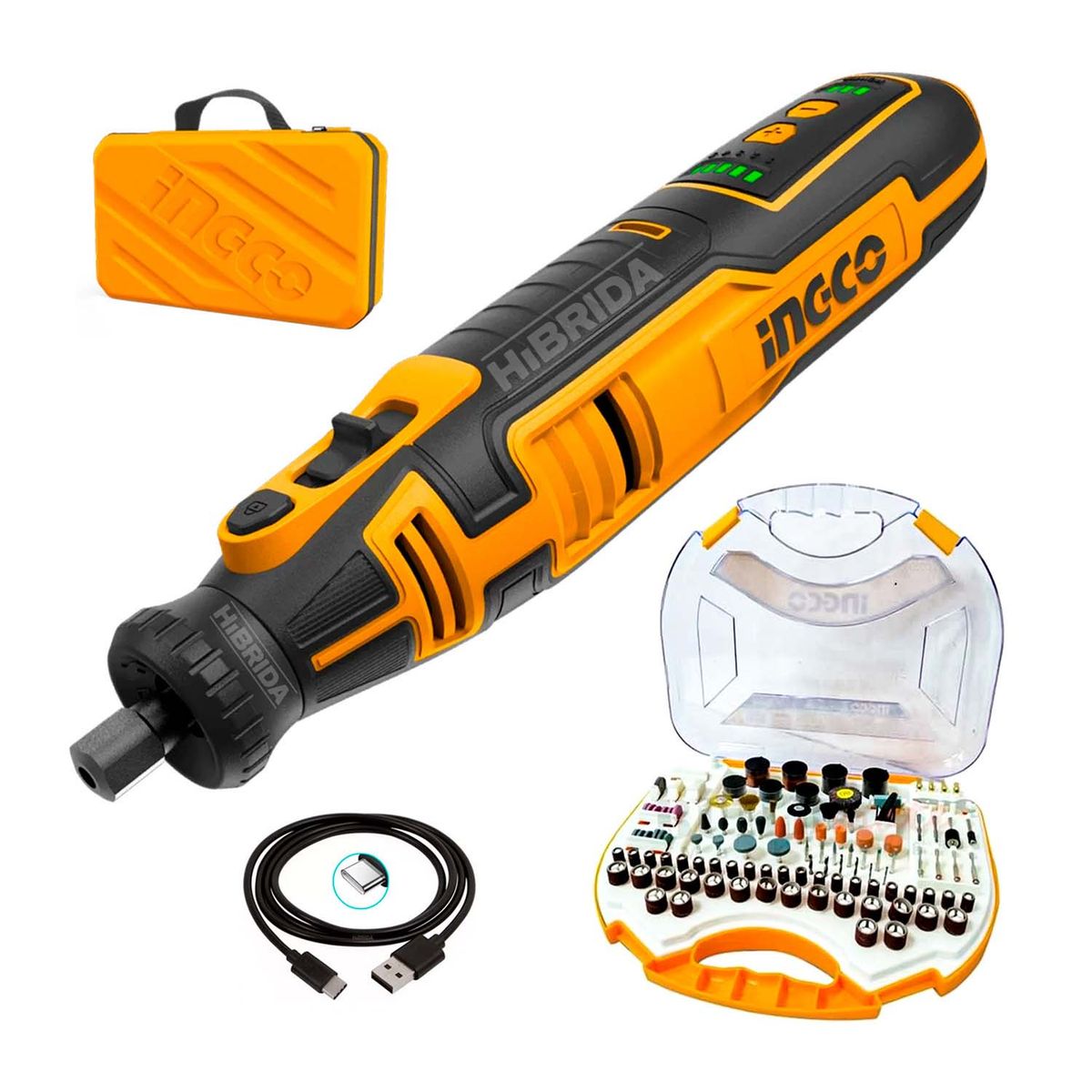 INGCO TOOLS - GRINDER 8V INCGO MINITORNO 67PZS USB INALÁMBRICO MÁS 250 ACCESORIOS