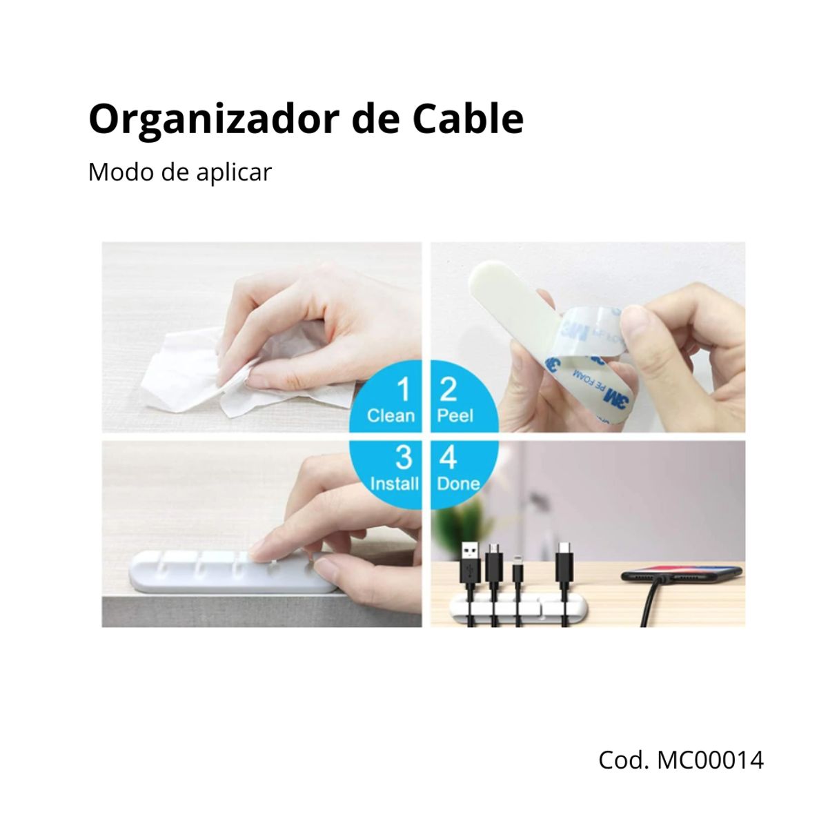 GENERICO - Organizador de cable para escritorio white