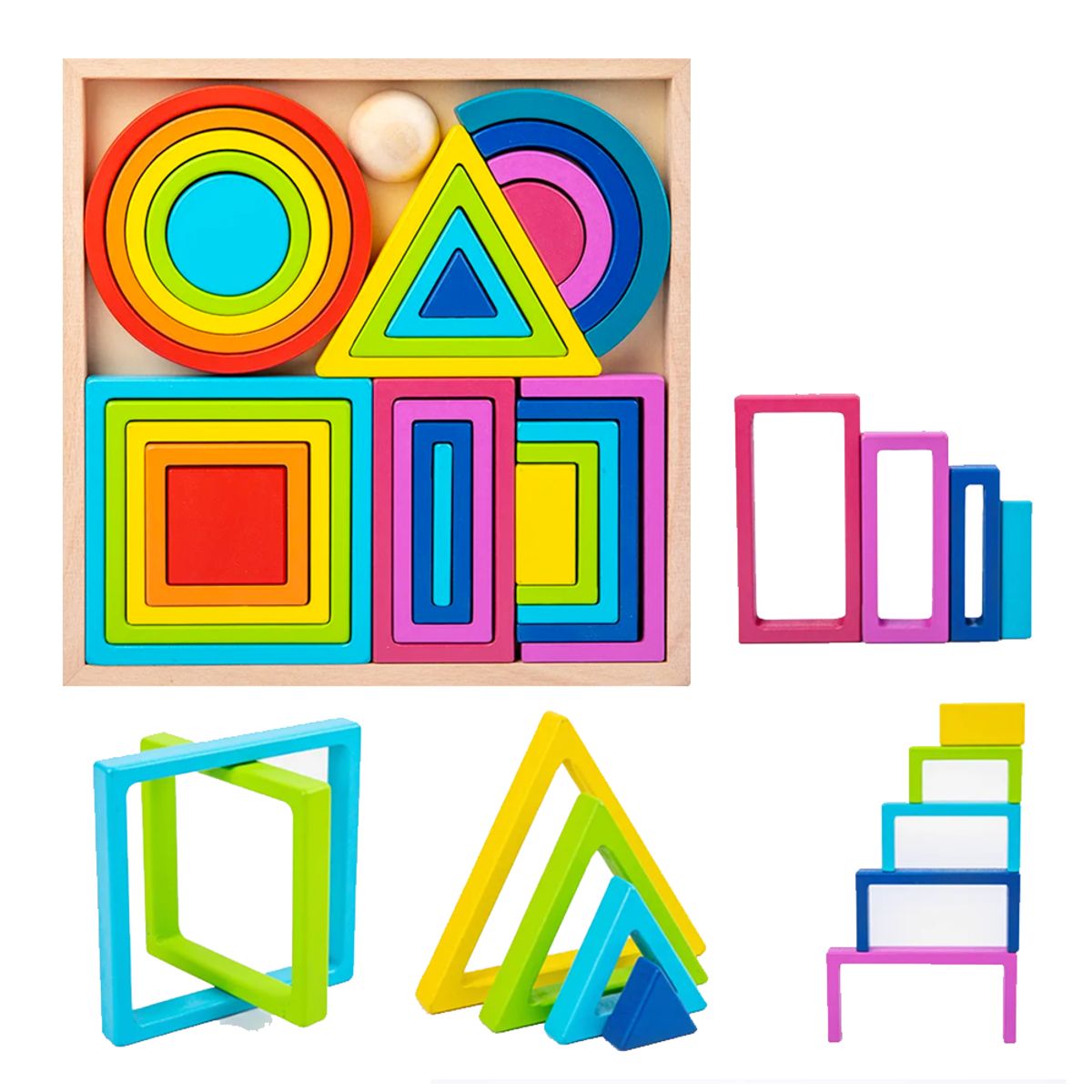 GENERICO - Bloques de Madera Apilables Arcoiris Montessori