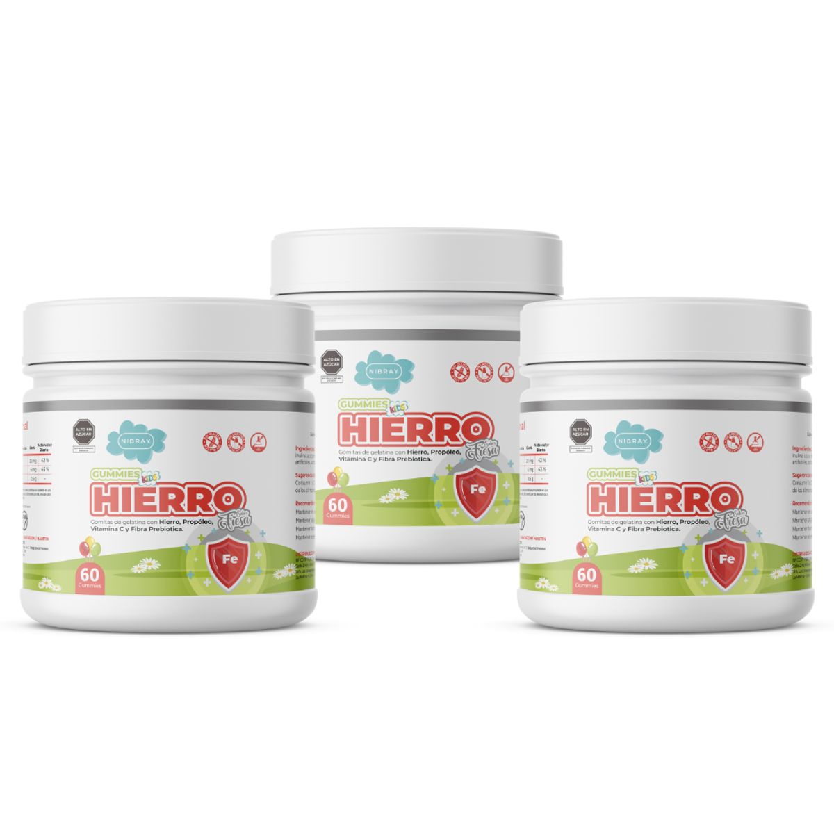NIBRAY - Hierro Vitamina C y Prebióticos para Niños Pack 3 Frascos Nibray Kids