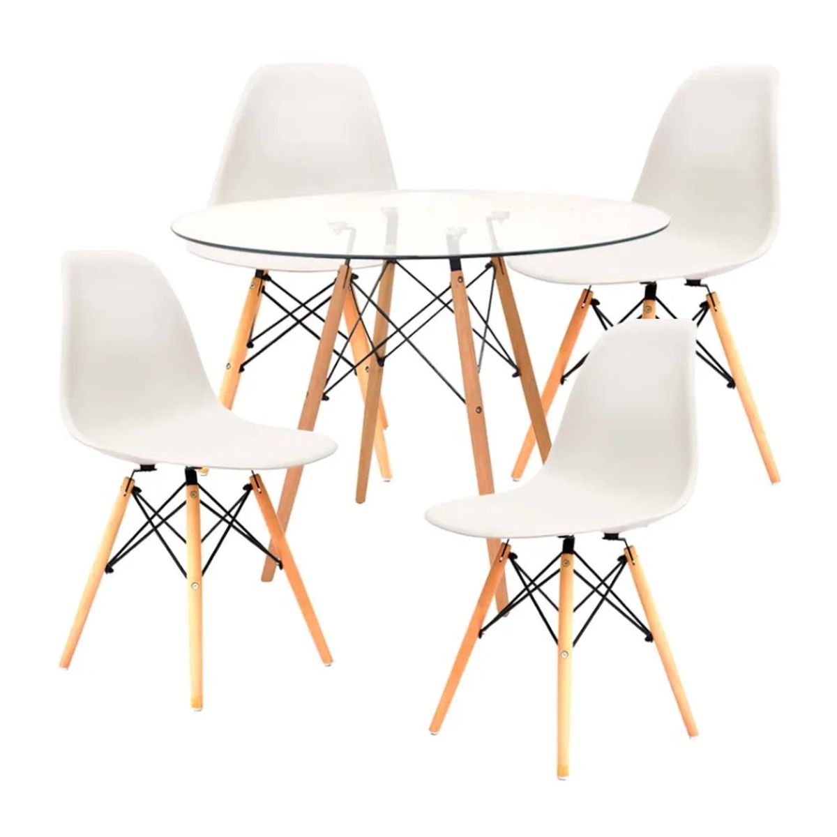 OFIDEAS - Juego De Comedor Completo Eames Vidrio  y Silla Blancas Ofideas