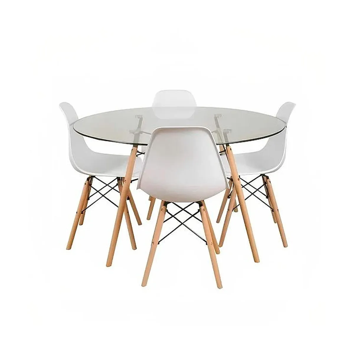 OFIDEAS - Juego De Comedor Eames 4 Personas Mesa Vidrio Y Silla Blanco Ofideas