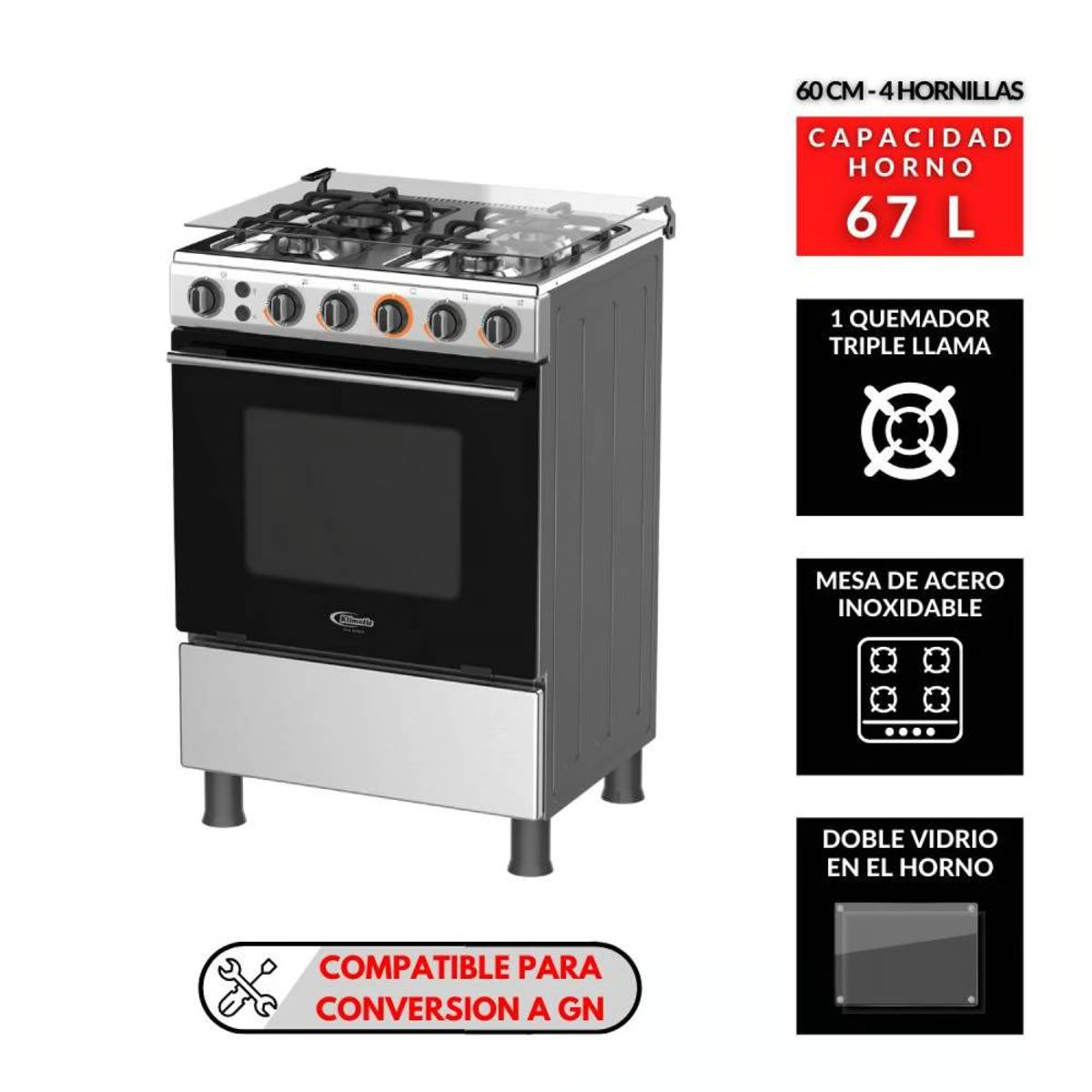 KLIMATIC - Cocina de Pie a Gas 24 Pulgadas 4 hornillas Lindau