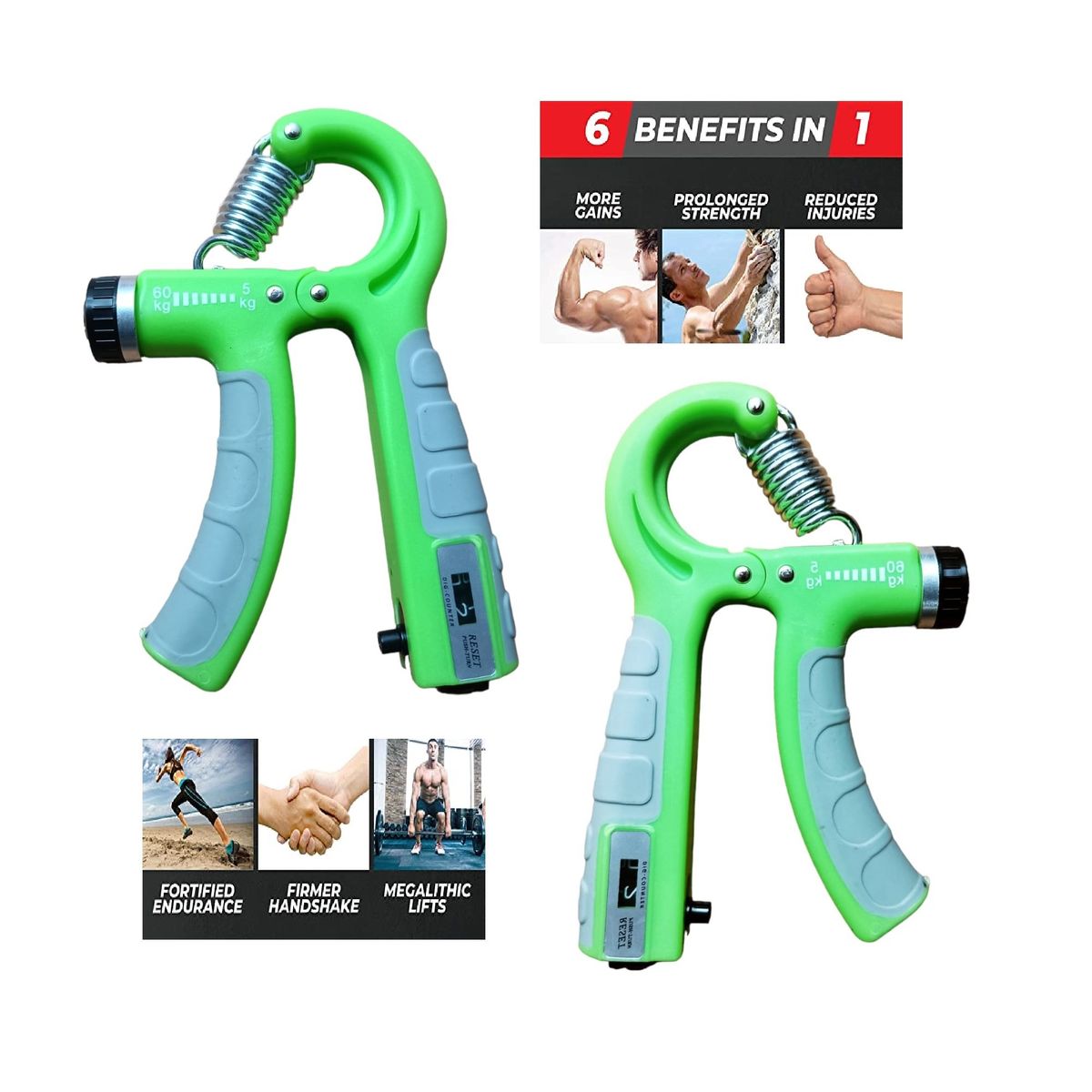 GENERICO - Par Hand Grip Regulable 60 Kg Con Contador Verde