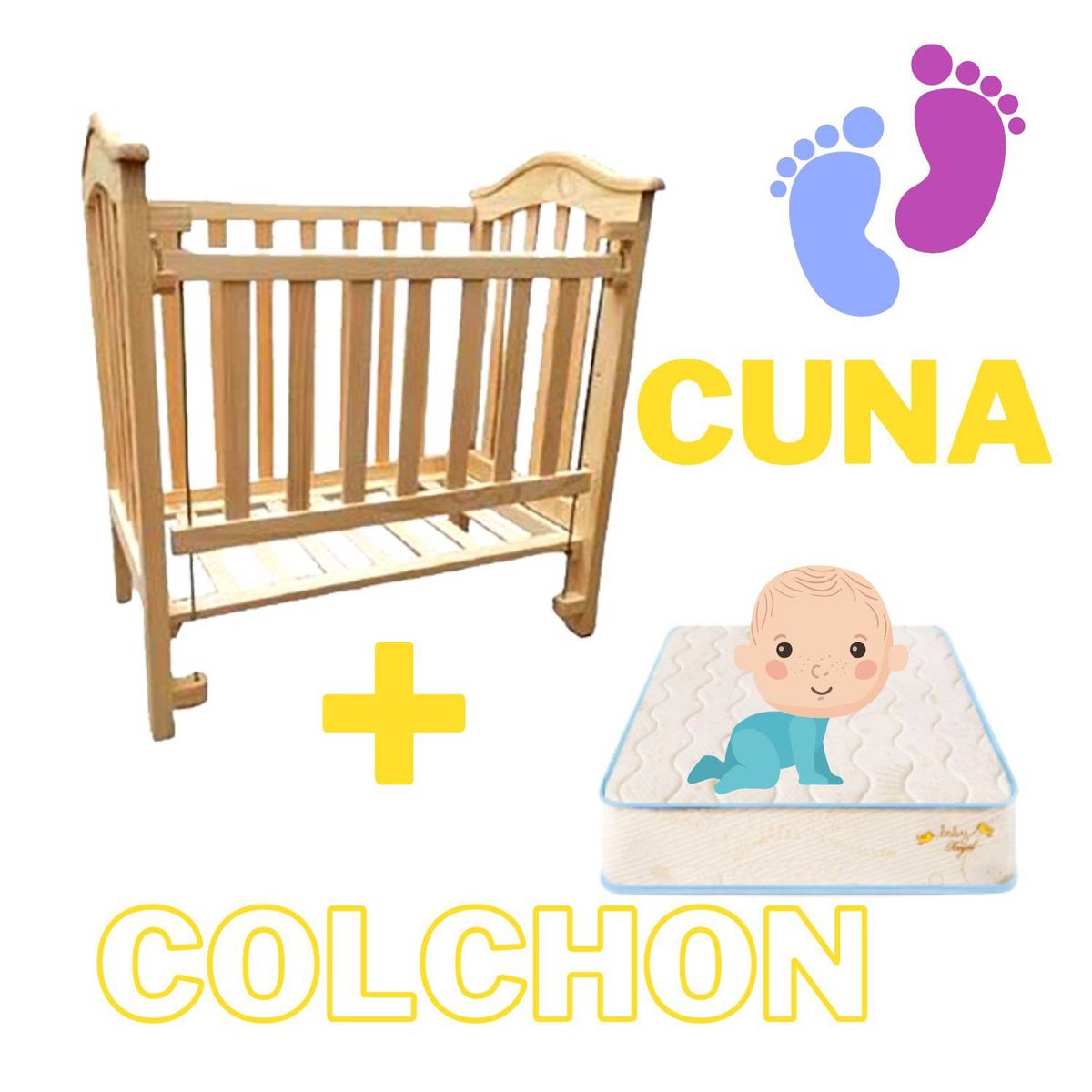 GENERICO - Cuna Colecho con colchon para bebes en madera Natural
