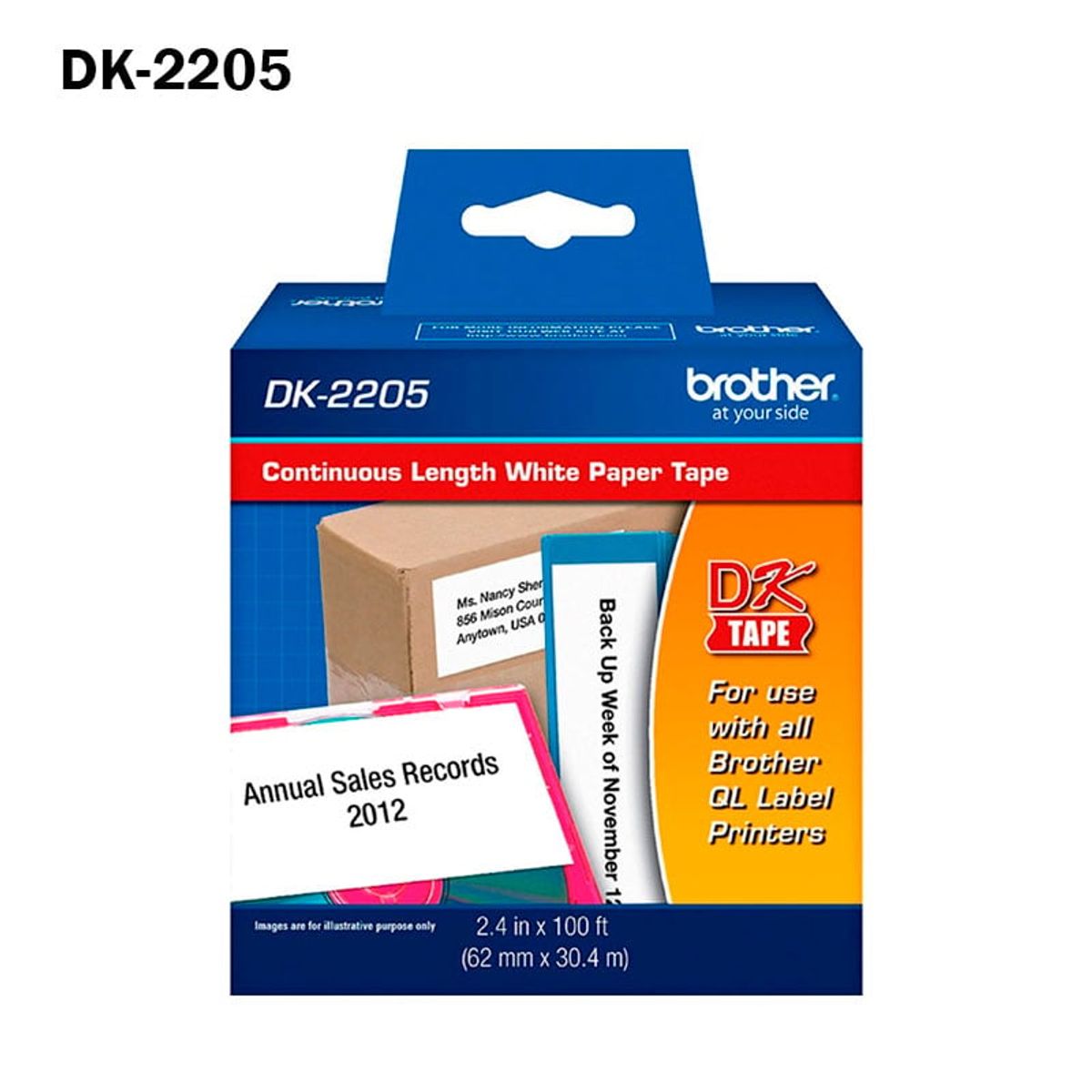 BROTHER - Cinta Brother DK-2205 62 mm x 30,4m Negro sobre Blanco DK2205