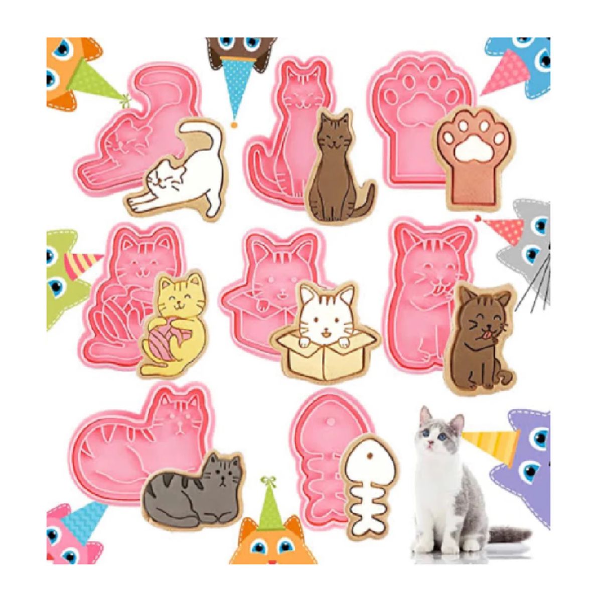 GENERICO - 8 Cortadores de Galletas- Gatitos