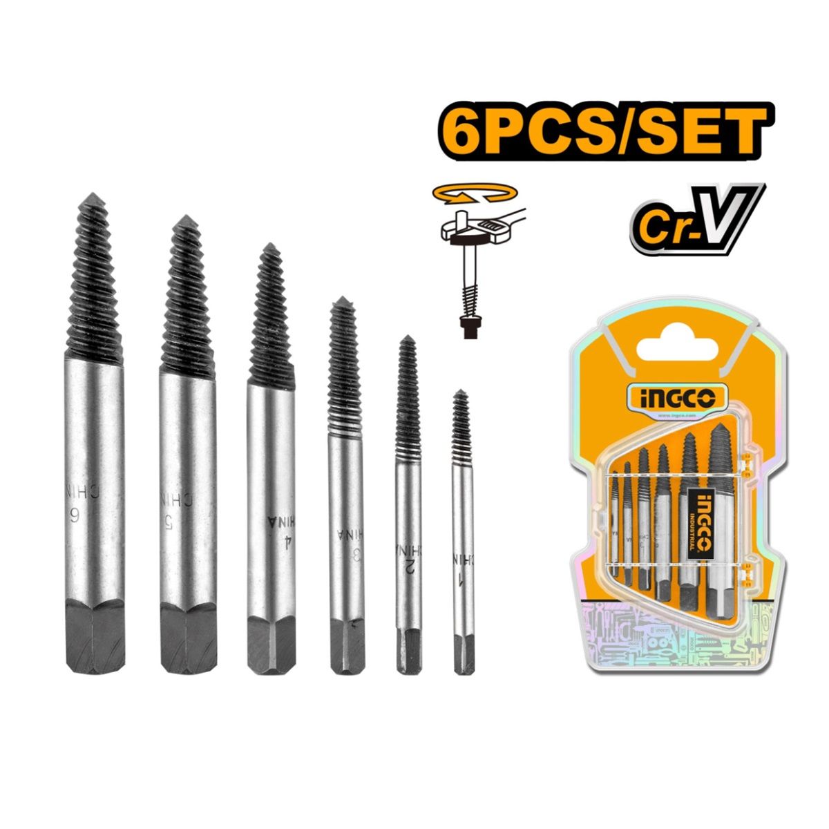 INGCO TOOLS - Juego con 6 extractores de tornillos, INGCO