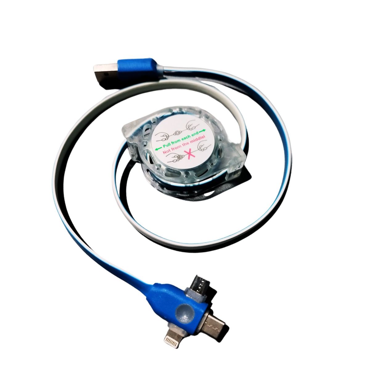 GENERICO - Cable Cargador Retráctil 3 en 1 (Cable USB, Tipo-C, Cable para iPhone)