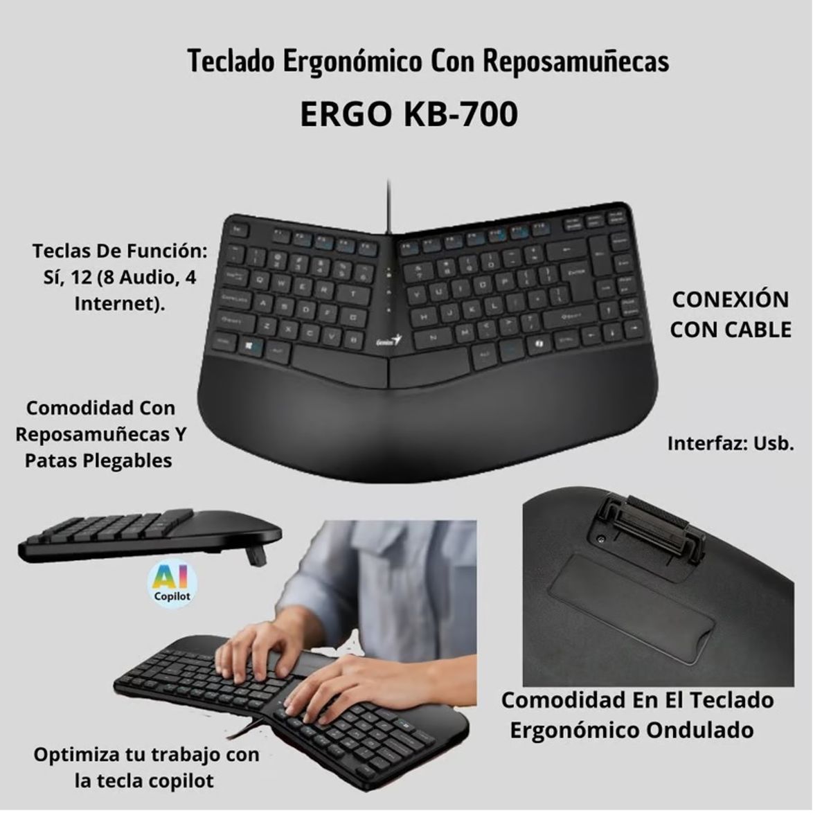GENIUS - Teclado Ergonomico Ergo Kb 700 Genius Ejecutivo Business