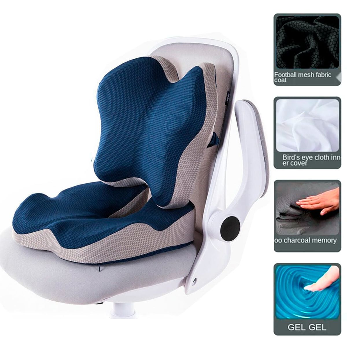 PERUMASSAGE - Cojin y Respaldar con Infusión de Carbón y Gel - Azul