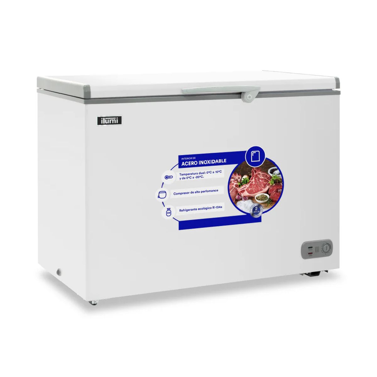 ILUMI - Congelador 340L con tina de Acero Inoxidable TFI-3400WH