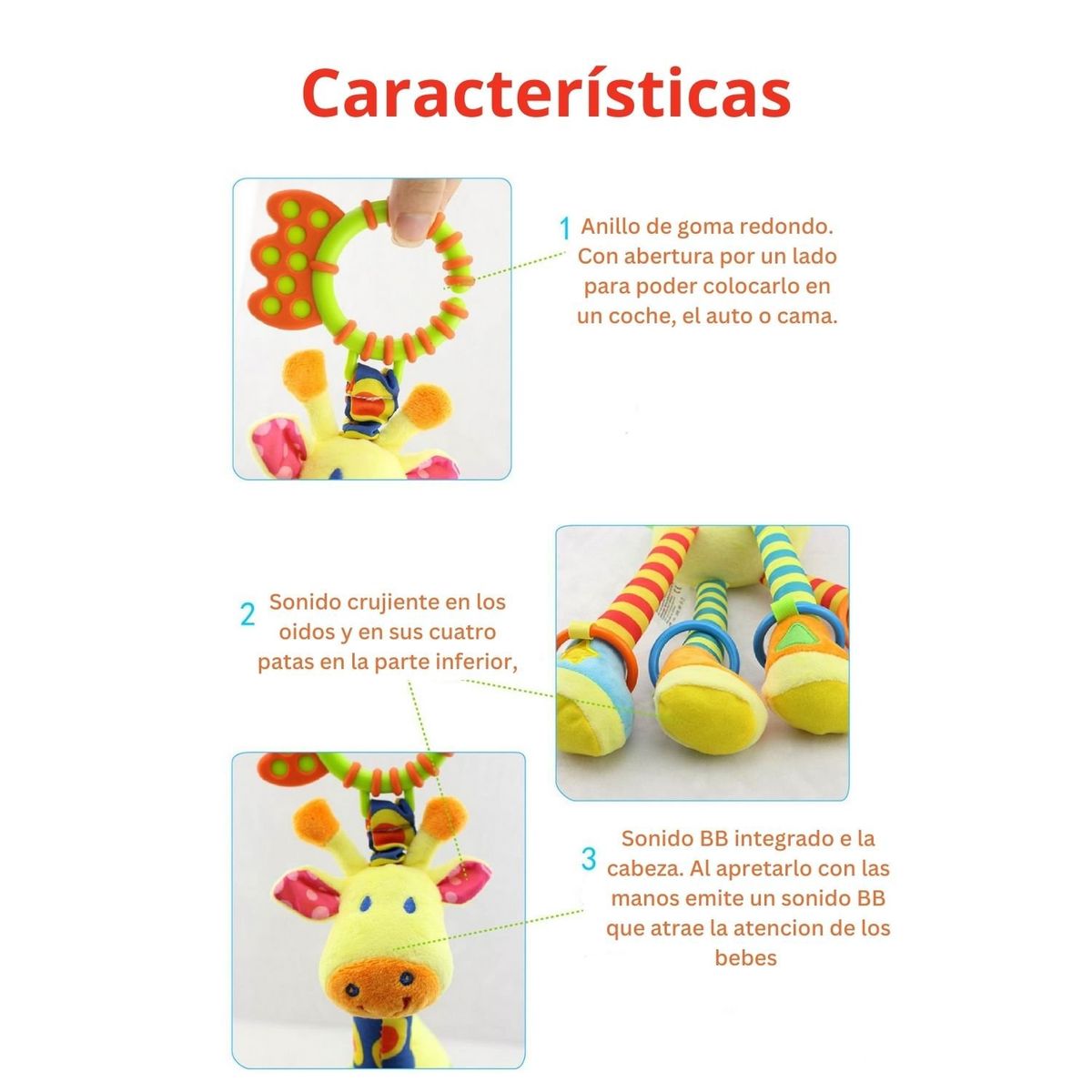 GENERICO - Juguete Peluche Jirafita Sensorial con Mordedor VERDE